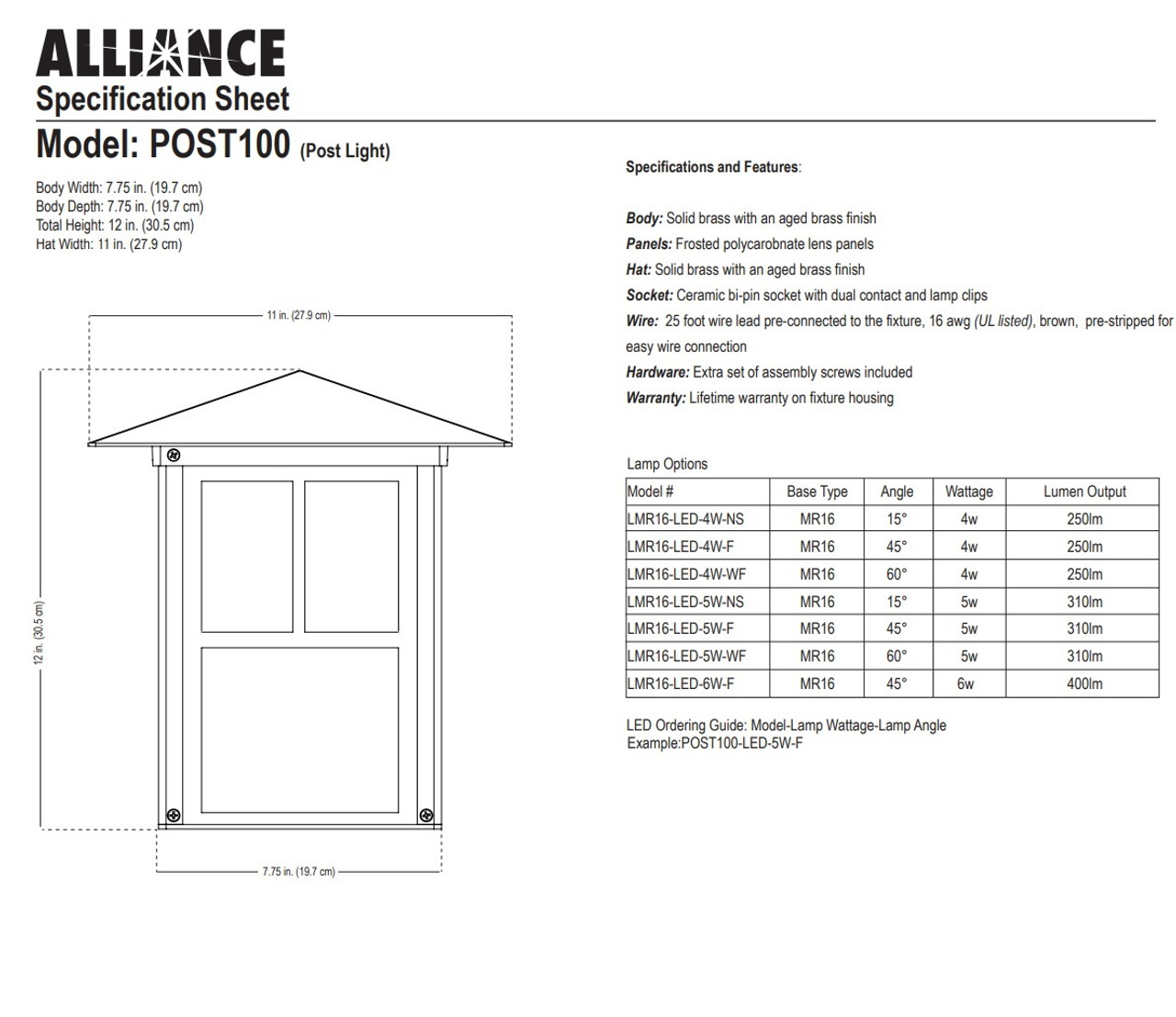 Alliance POST100 Post Light (FREE SHIPPING)