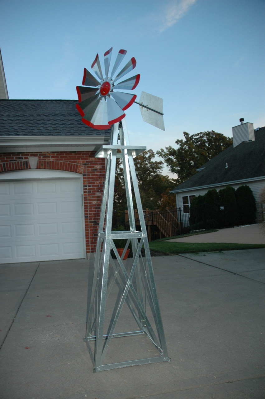 Outdoor Water Solutions Small  Backyard Windmill - Galvanized w/ Red Tips