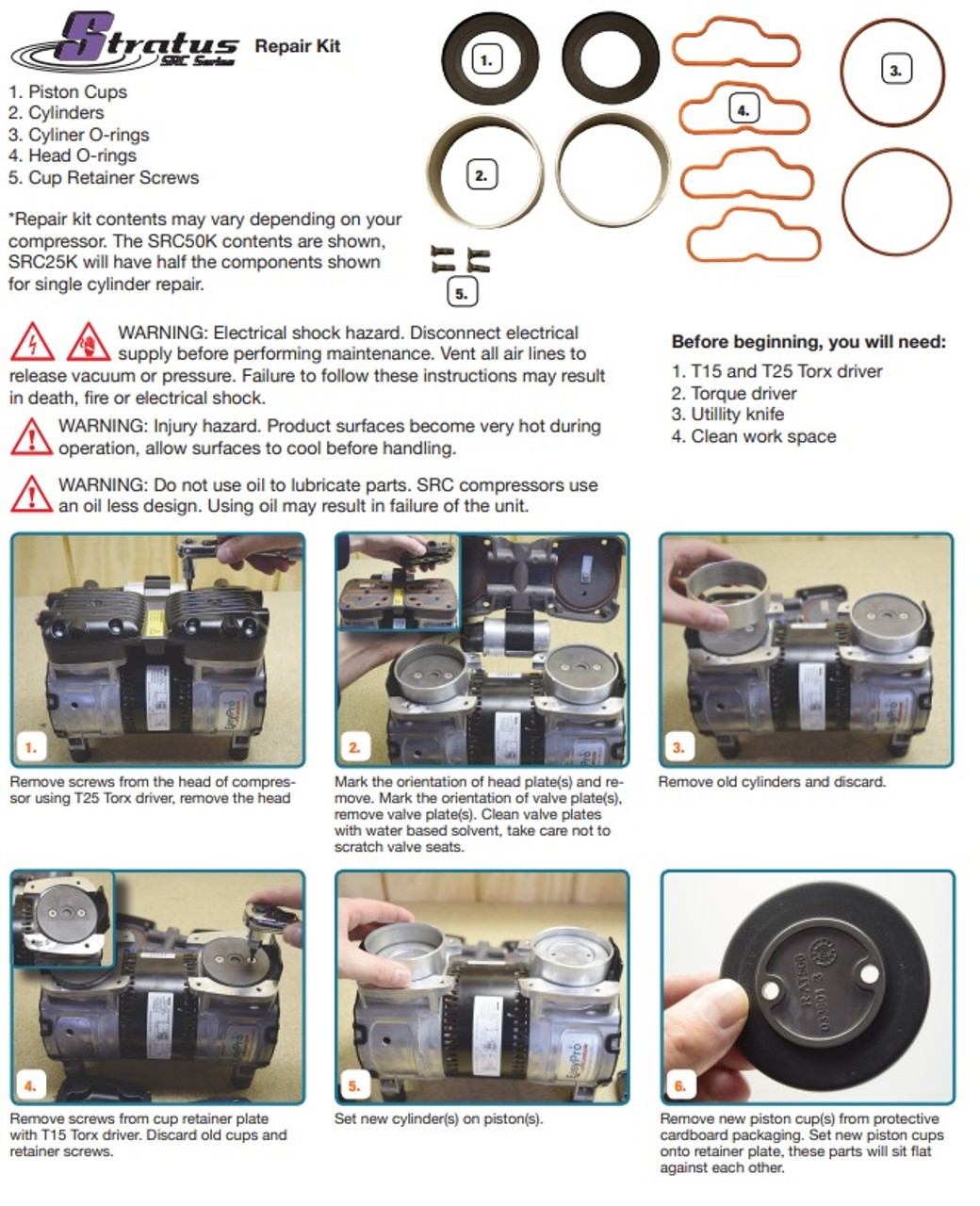 Stratus SRC Gen 2 Rocking Piston Compressor Repair Kits