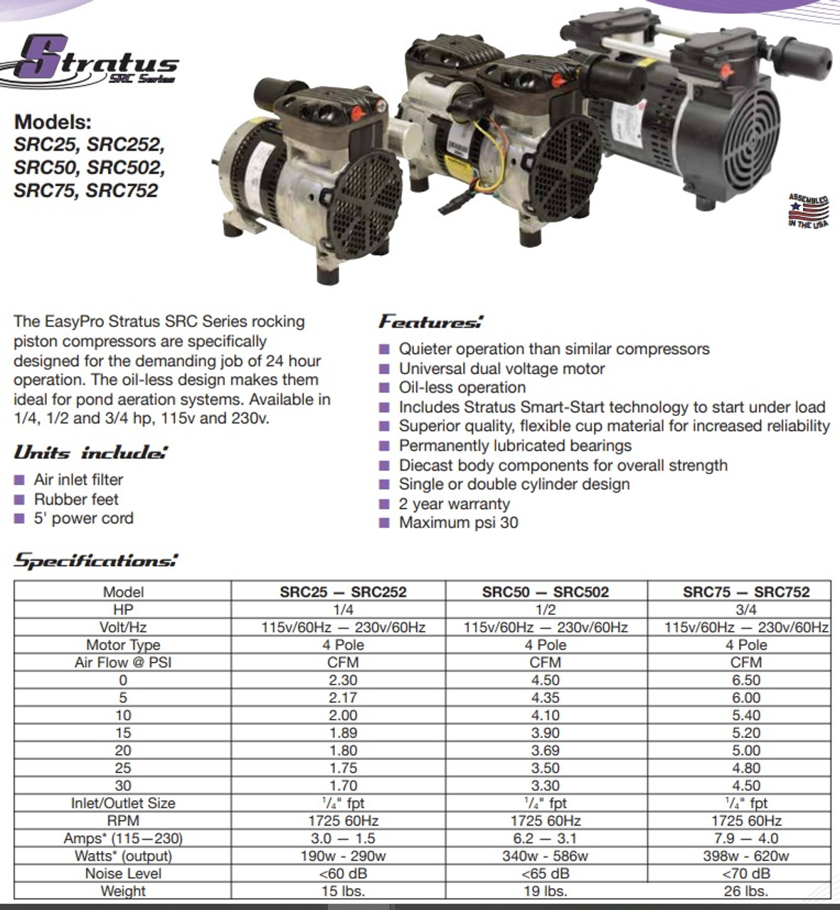 1/2 HP Stratus SRC Series Gen 2 Rocking Piston Compressor (FREE SHIPPING)