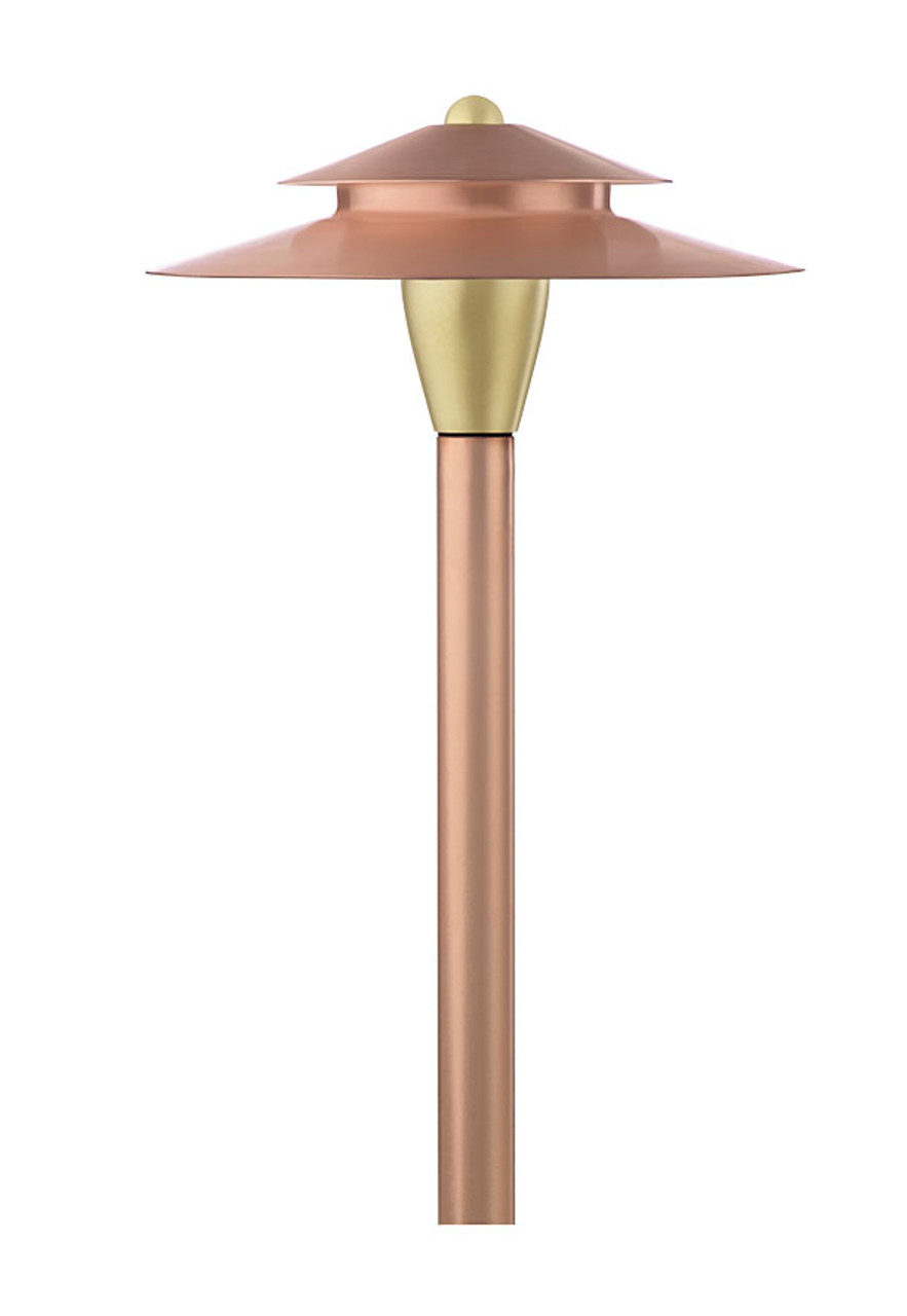 Encore Copper Perfect Post Two Tier Shade Pathway Light w/ LED Bulb