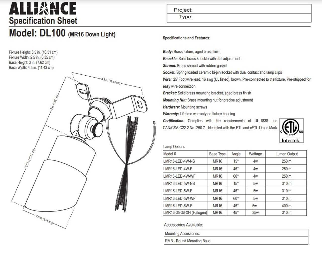 Alliance DL100-LED Down Light (FREE SHIPPING)