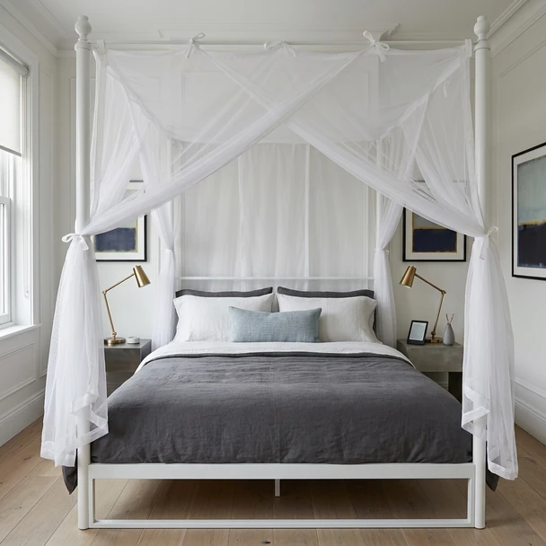 Bed Canopy Curtains on metal poster bed