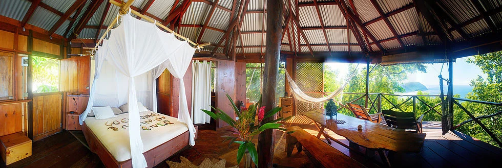 Cotton box bed canopy at Manicou River Eco Resort, Dominica