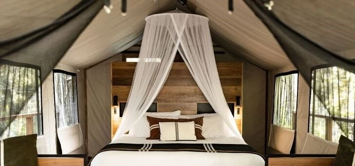 Sheer round bed canopy at Paperbark Camp, Jervis Bay, Australia