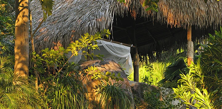 Sheer box bed canopy at Verana, Yelapa, Mexico
