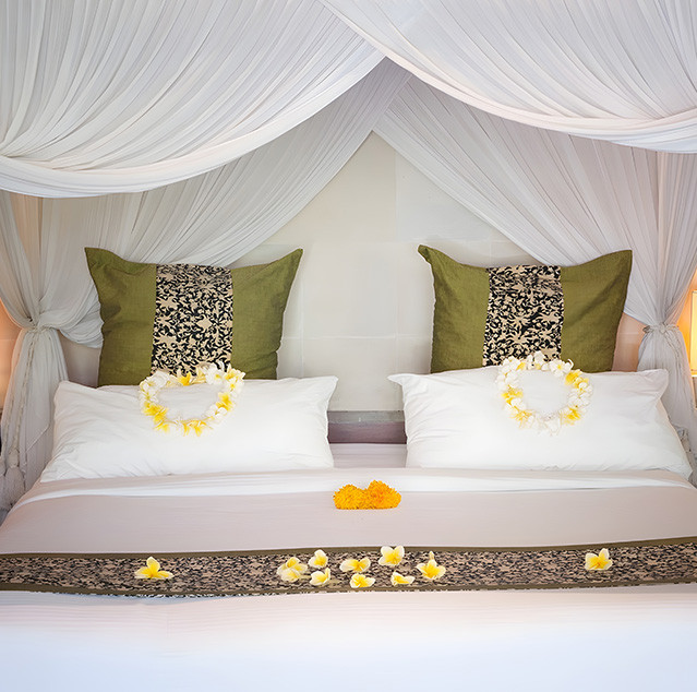 Bed canopy curtains crafted from cotton, silk and polyester fabric and netting