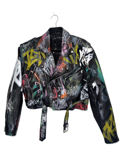 Abstract tagged cropped leather - Jeantrix