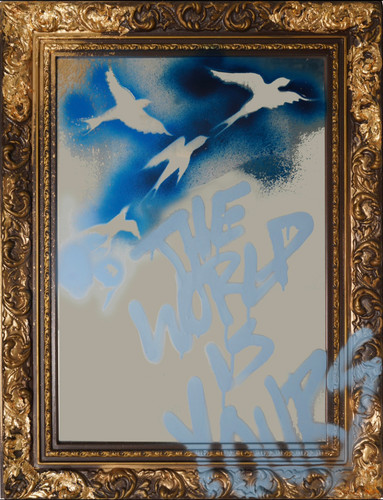 “The world is yours” mirror w/ baroque frame