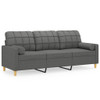 vidaXL 3-Seater Sofa with Throw Pillows Dark Grey 180 cm Fabric