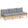 vidaXL 3-Seater Garden Sofa with Grey Cushions Solid Pinewood