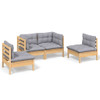 vidaXL 4 Piece Garden Lounge Set with Grey Cushions Solid Pinewood