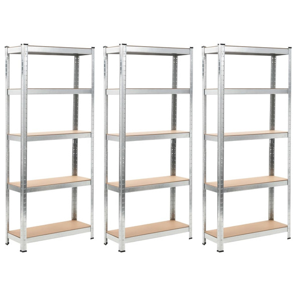 5-Layer Shelves 3 pcs Silver Steel&Engineered Wood