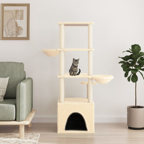 Cat Tree with Sisal Scratching Posts Cream 147 cm