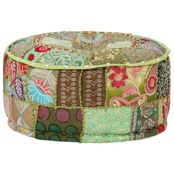 Patchwork Pouffe Round Cotton Handmade 40x20 cm Green