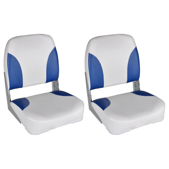 Boat Seats 2 pcs Foldable Backrest With Blue-white Pillow 41x36x48 cm