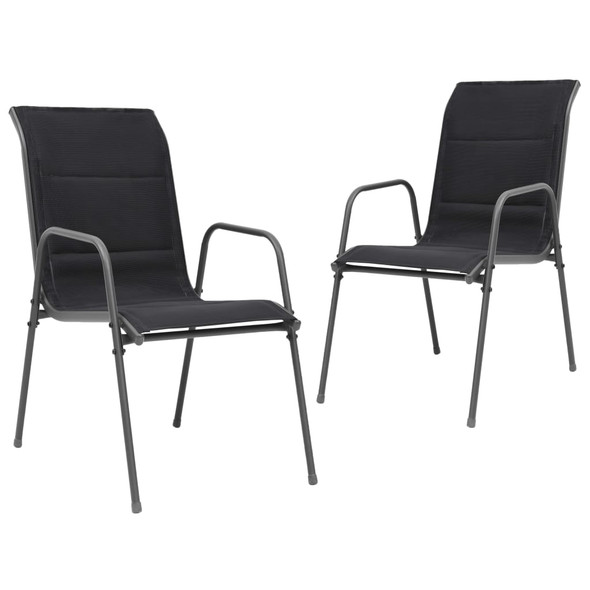 Stackable Garden Chairs 2 pcs Steel and Textilene Black