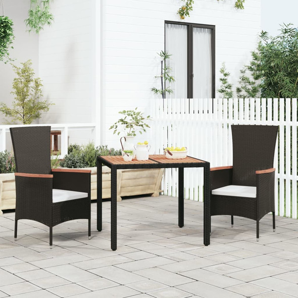 Garden Table with Wooden Top Black Poly Rattan&Solid Wood Acacia