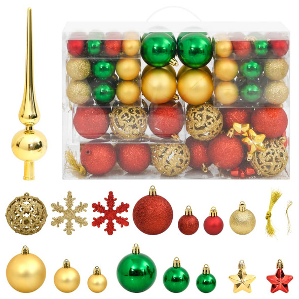 112 Piece Christmas Bauble Set Red / Green / Gold Polystyrene