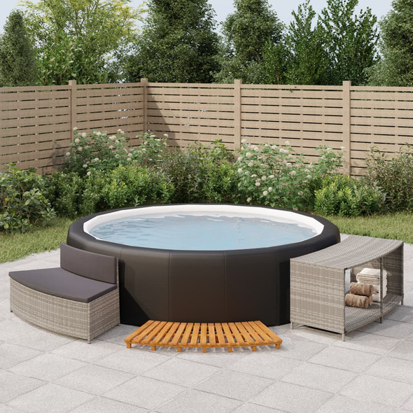 Hot Tub Surround Grey Poly Rattan and Solid Wood Acacia