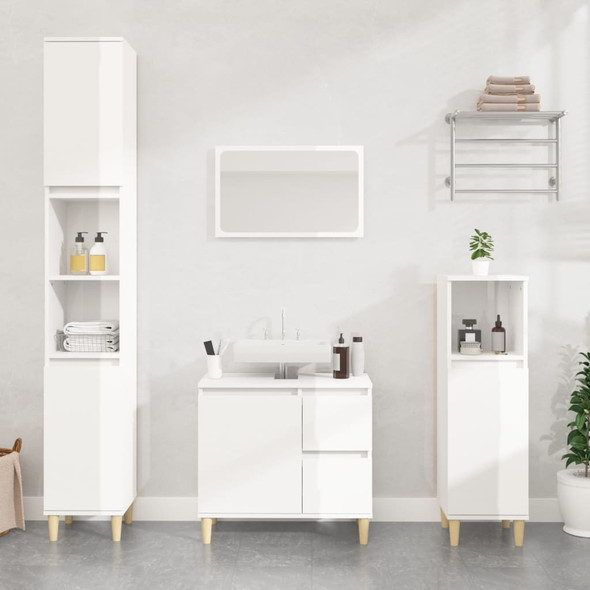 Bathroom Cabinet High Gloss White 30x30x100 cm Engineered Wood