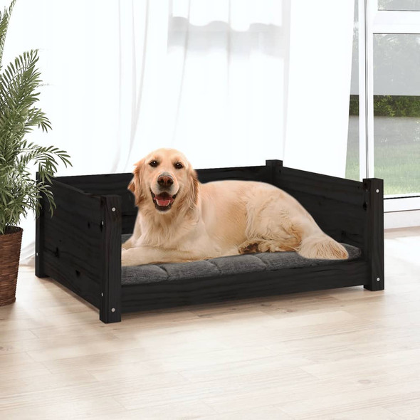 Dog Bed Black 75.5x55.5x28 cm Solid Pine Wood
