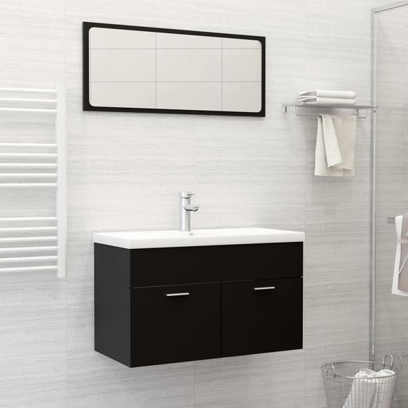 Bathroom Furniture Set Black Engineered Wood