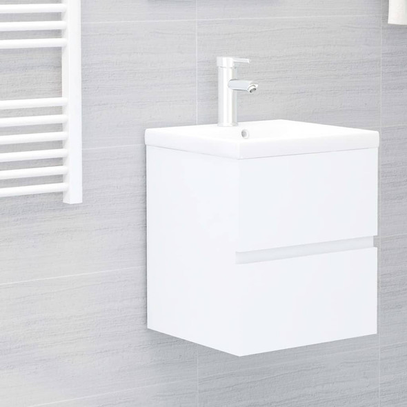 Sink Cabinet with Built-in Basin White Engineered Wood