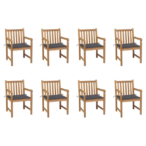 Garden Chairs 8 pcs with Anthracite Cushions Solid Teak Wood