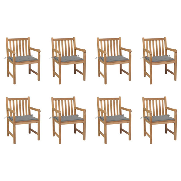 Garden Chairs 8 pcs with Grey Cushions Solid Teak Wood