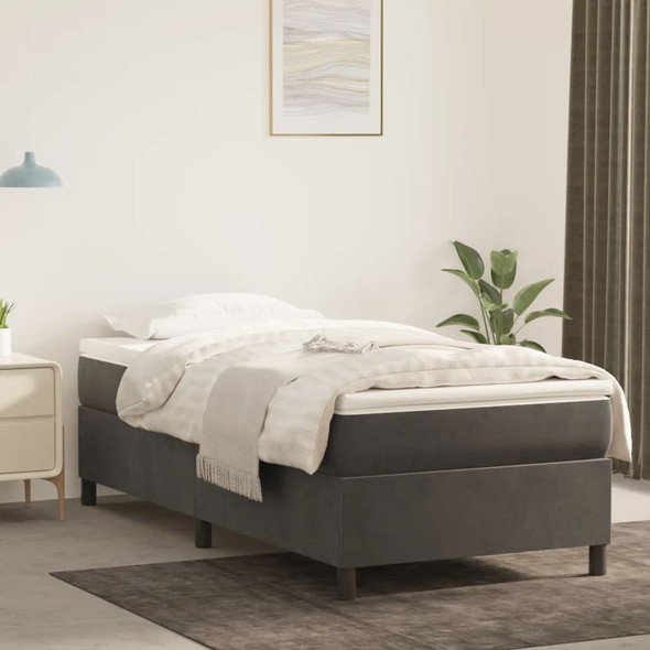 Box Spring Bed Frame Dark Grey 107x203 cm King Single Velvet