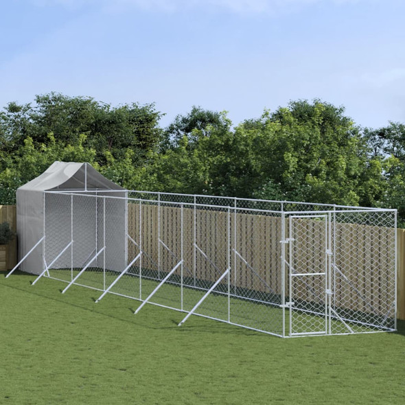 Outdoor Dog Kennel with Roof Silver 2x14x2.5 m Galvanised Steel