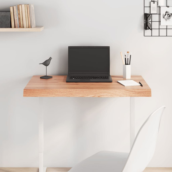 Table Top Light Brown 80x40x6 cm Treated Solid Wood Oak