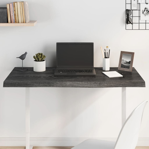 Table Top Dark Grey 100x60x4 cm Treated Solid Wood Oak