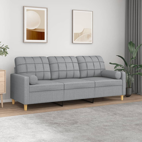 3-Seater Sofa with Throw Pillows Light Grey 180 cm Fabric