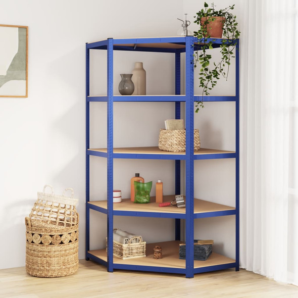 5-Layer Corner Shelf Blue Steel and Engineered Wood