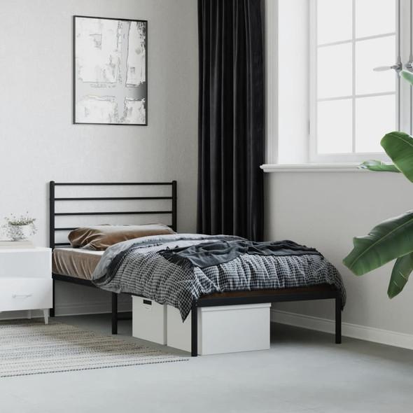 Metal Bed Frame with Headboard Black 106x203 cm King Single Size