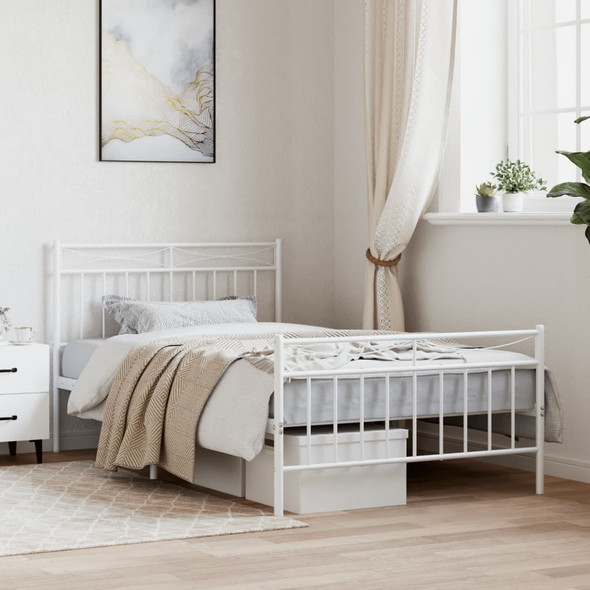 Metal Bed Frame with Headboard and Footboard White 107x203 cm