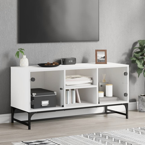 TV Cabinet with Glass Doors White 102x37x50 cm