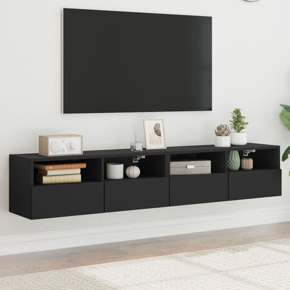 TV Wall Cabinets 2 pcs Black 80x30x30 cm Engineered Wood