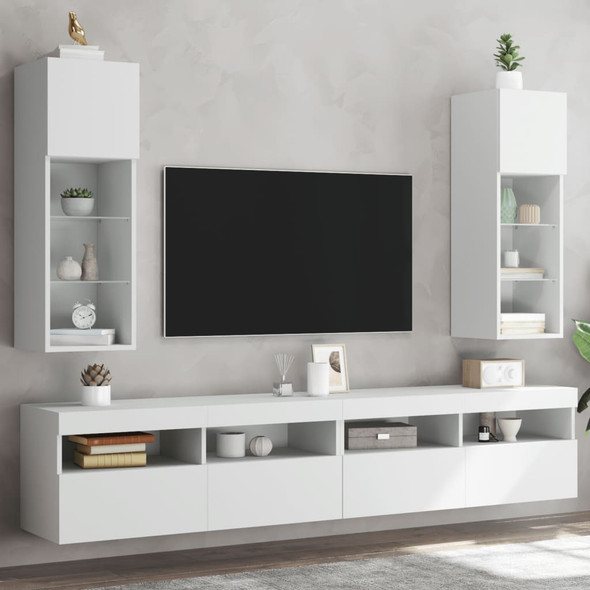 TV Cabinets with LED Lights 2 pcs White 30.5x30x90 cm