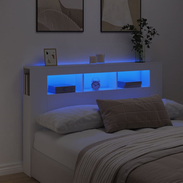 LED Headboard White 160x18.5x103.5 cm Engineered Wood