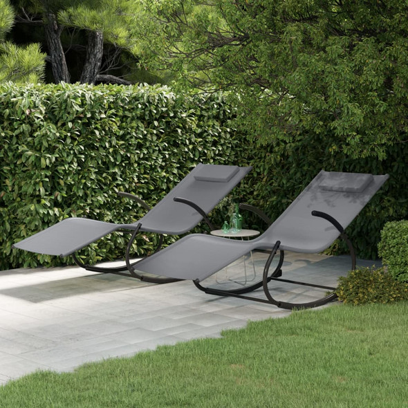 vidaXL Rocking Sun Loungers 2 pcs Grey Steel and Textilene