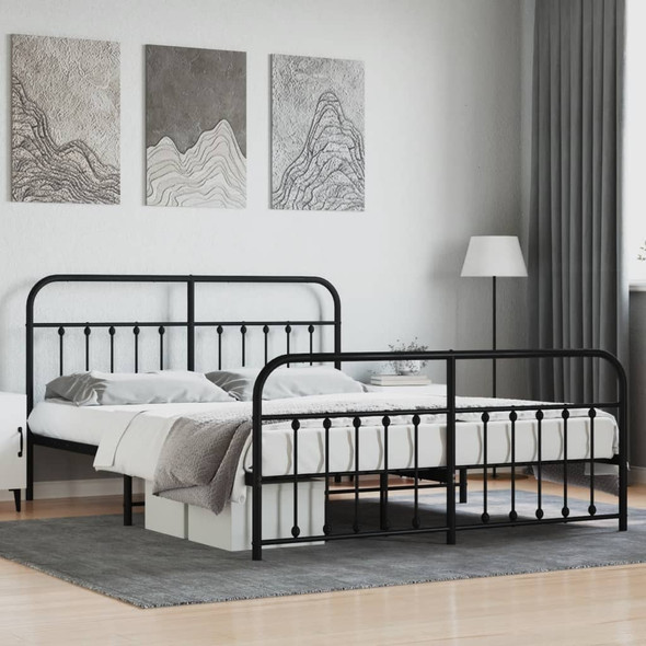 vidaXL Metal Bed Frame with Headboard and Footboard Black 183x203 cm King Size