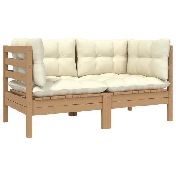 vidaXL 2-Seater Garden Sofa with Cream Cushions Solid Pinewood