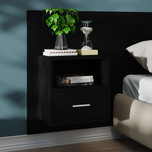 vidaXL Wall-mounted Bedside Cabinet Black