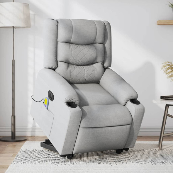 vidaXL Electric Stand up Massage Recliner Chair Light Grey Fabric