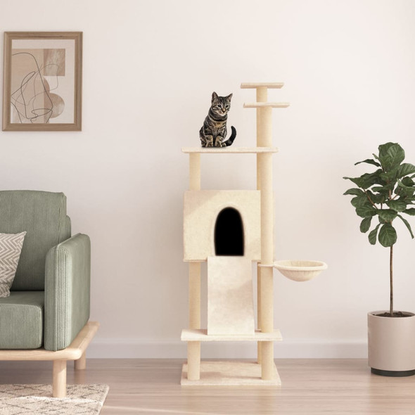 vidaXL Cat Tree with Sisal Scratching Posts Cream 153 cm