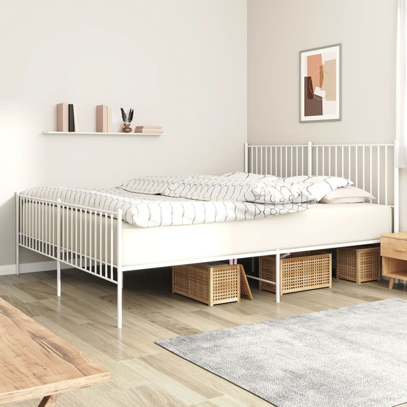 vidaXL Metal Bed Frame with Headboard and Footboard White 183x203 cm King