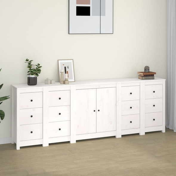 vidaXL Sideboard White 230x35x80 cm Solid Wood Pine